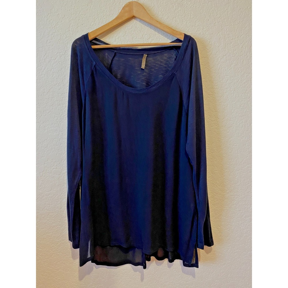 XCVI Black Top Size XL Sheer Back Panel Athleisure Lagenlook Minimalist Gothic